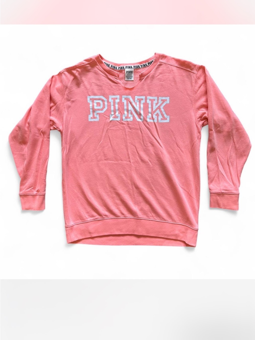 VICTORIA’S SECRET PINK Crew Sweatshirt in Neon Coral — S